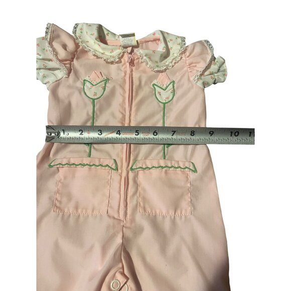 Vintage Pink Baby Jumper With Tulip Embroidery & Front Pockets 0-3 Months - Picture 5 of 6